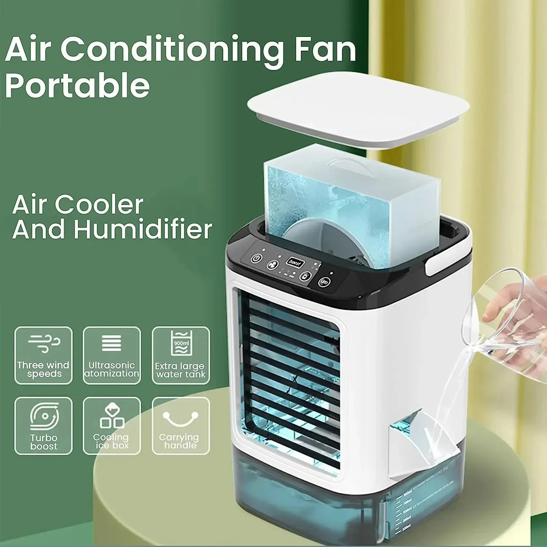 Marine Boat Portable Air Conditioner & Humidifier 3-Speed AC Air Cooler 900ML